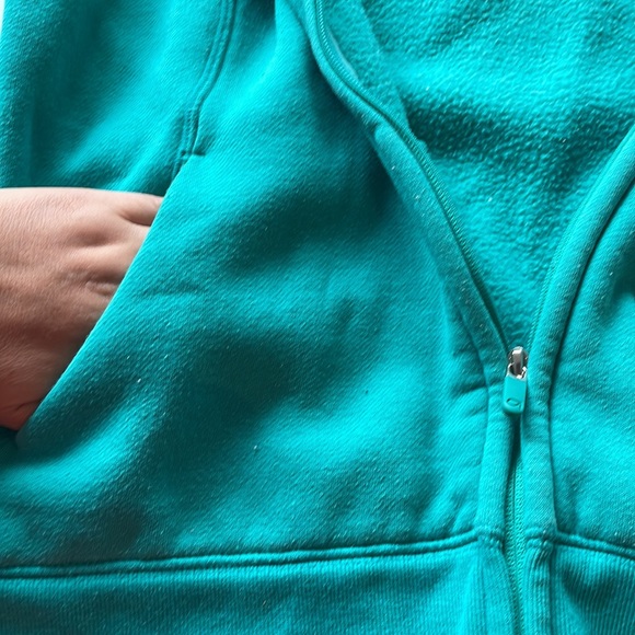 Gap Fit Turquoise Zip Down Hooded Sweatshirt - Size Medium - Picture 3 of 7